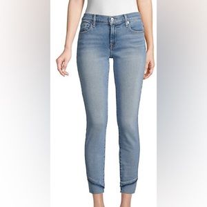 7 For All Mankind Distressed-Cuff Cropped Skinny Jeans